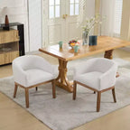 TUYOHW 19W Chaises de salle à manger élégantes en forme de tonneau avec accoudoirs, fauteuils en tissu de lin doux pour salle à manger et cuisine, fauteuil d'appoint en bois d'hévéa massif