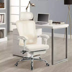 Chaise de bureau ergonomique à dossier haut avec dossier en maille, repose-pieds rétractable, appuie-tête et support lombaire réglables, grande chaise d'ordinateur à roulettes, beige