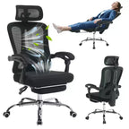 Chaise de bureau ergonomique à dossier haut avec dossier en maille, repose-pieds rétractable, appuie-tête et support lombaire réglables, grande chaise d'ordinateur à roulettes, beige