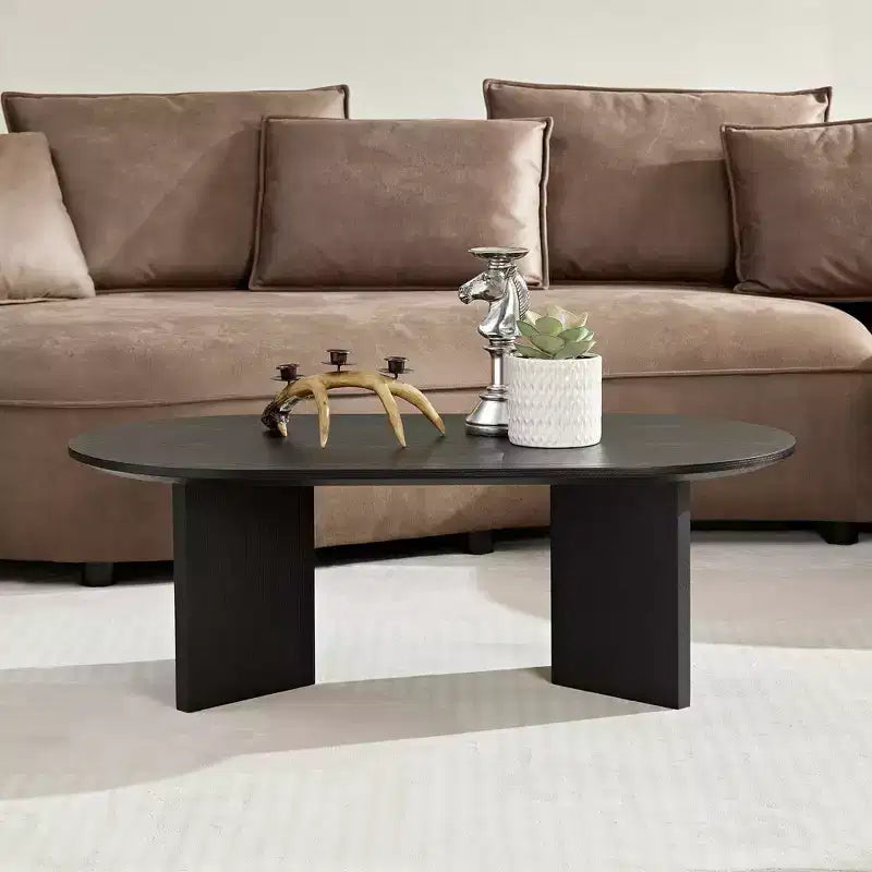 MAYEERTY Table Basse Ovale Moderne 100 cm en Placage Bois avec Base en MDF Petite Table d'Appoint pour Salon, Appartement, Chambre à Coucher