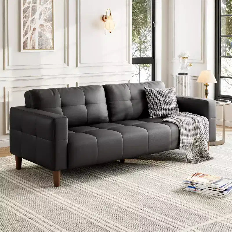Canapé moderne 3 places avec 2 coussins de dossier amovibles pour salon, canapé en similicuir avec coussin à ressorts, assemblage facile pour petits espaces