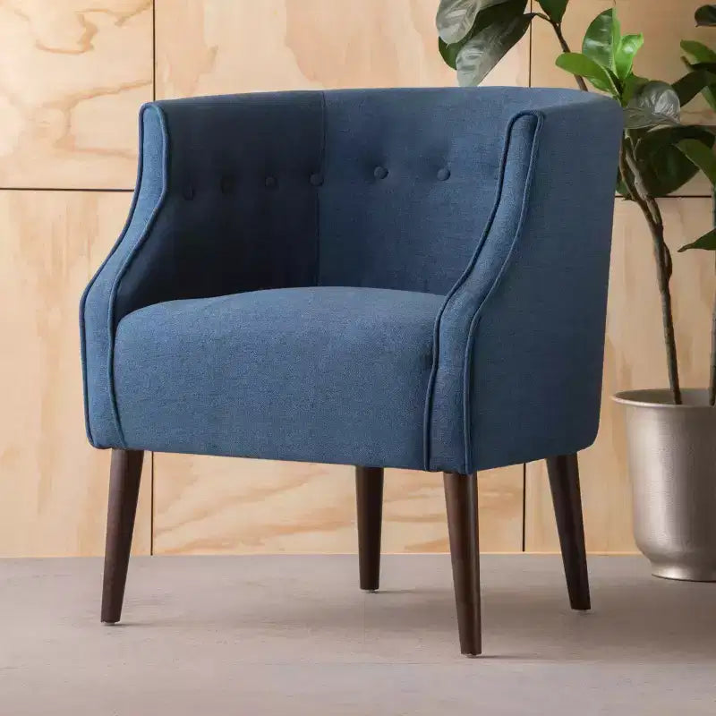 MAYEERTY Modern Club Chair, Button-Tufted Back Tonal Piping Sturdy Birch Wood Legs, Living Room Bedroom Office