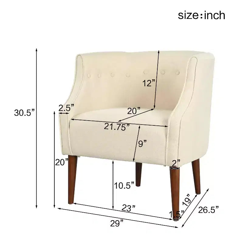 MAYEERTY Modern Club Chair, Button-Tufted Back Tonal Piping Sturdy Birch Wood Legs, Living Room Bedroom Office