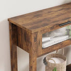 Console étroite moderne de 109 cm avec 2 tiroirs en verre - Table de canapé de rangement à 2 niveaux pour entrée, salon, couloir et vestibule