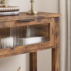 Console étroite moderne de 109 cm avec 2 tiroirs en verre - Table de canapé de rangement à 2 niveaux pour entrée, salon, couloir et vestibule