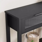 Console étroite moderne de 109 cm avec 2 tiroirs en verre - Table de canapé de rangement à 2 niveaux pour entrée, salon, couloir et vestibule