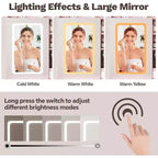 Coiffeuse avec miroir et lumières, Coiffeuse avec station de recharge, Coiffeuse avec tiroirs et étagères, Coiffeuse LED pour chambre à coucher