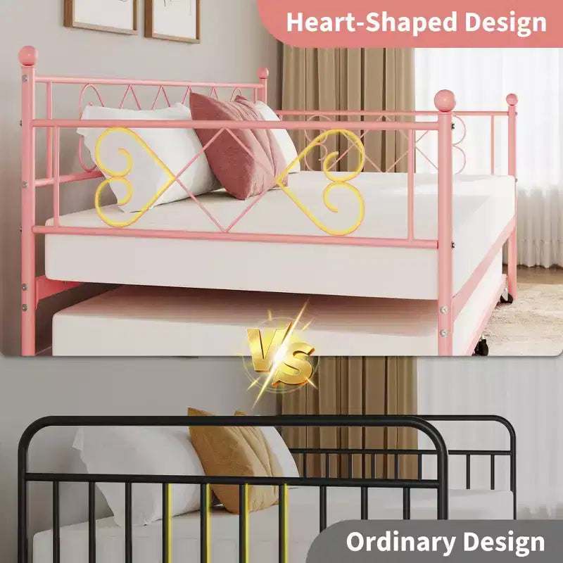 Lit de repos jumeau en métal avec lit gigogne, support à lattes en acier de qualité supérieure, lit gigogne peu encombrant pour salon, chambre à coucher et chambre d'amis