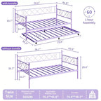 Lit de repos jumeau en métal avec lit gigogne, support à lattes en acier de qualité supérieure, lit gigogne peu encombrant pour salon, chambre à coucher et chambre d'amis