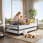 Lit de repos jumeau en métal avec lit gigogne, support à lattes en acier de qualité supérieure, lit gigogne peu encombrant pour salon, chambre à coucher et chambre d'amis