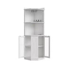 67.3 Farmhouse Corner Bar Cabinet with LED Lights, Power Outlets/USB Ports, Glass Rack & Adjustable Shelves, White - ModernLuxe