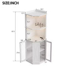67.3 Farmhouse Corner Bar Cabinet with LED Lights, Power Outlets/USB Ports, Glass Rack & Adjustable Shelves, White - ModernLuxe