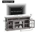 Meuble TV de ferme à LED pour téléviseur de 75 pouces, centre de divertissement avec portes en verre et prises de courant, meuble console média pour salon, gris