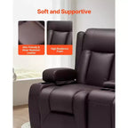 VEVOR Loveseat Recliner Sofa, PU Faux Leather Recliner Sofa with USB Ports, Cup Holders and Storage Bags, Brown