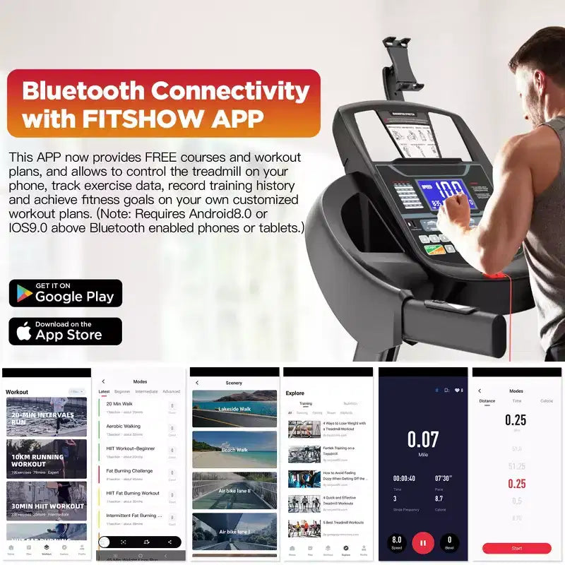 20% Auto Incline Folding Treadmill for Home, 5HP Quiet Motor, 400LB, Compact Walking Running Machine with App Control, 71 Programs & Bluetooth