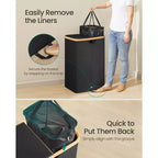 Laundry Hamper with 2 Lids, 39 Gal Dual Compartment Basket with Removable Liners, for Laundry Room Bedroom Living Room