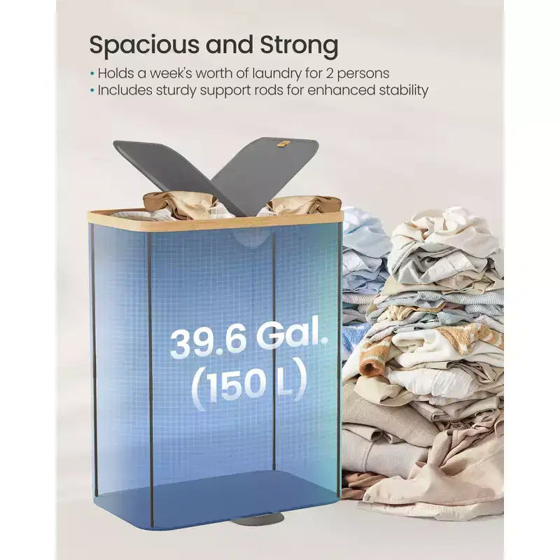 Laundry Hamper with 2 Lids, 39 Gal Dual Compartment Basket with Removable Liners, for Laundry Room Bedroom Living Room
