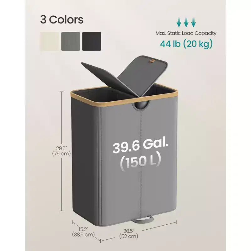 Laundry Hamper with 2 Lids, 39 Gal Dual Compartment Basket with Removable Liners, for Laundry Room Bedroom Living Room