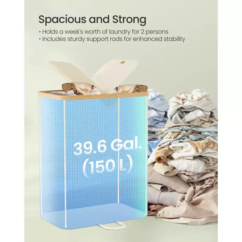 Laundry Hamper with 2 Lids, 39 Gal Dual Compartment Basket with Removable Liners, for Laundry Room Bedroom Living Room