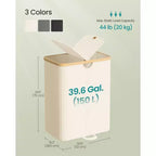 Laundry Hamper with 2 Lids, 39 Gal Dual Compartment Basket with Removable Liners, for Laundry Room Bedroom Living Room