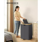 Laundry Hamper with 2 Lids, 39 Gal Dual Compartment Basket with Removable Liners, for Laundry Room Bedroom Living Room