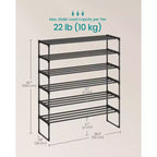 6-Tier Stackable Shoe Rack, 36.2 Inch Metal Shoe Organizer with 22 lb per Tier Capacity, Upright & Reversible for Entryway, Black