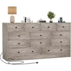 Acekool Commode à 12 tiroirs avec prises de courant, organiseur de rangement en bois de 61 pouces pour chambre à coucher, salon, couloir