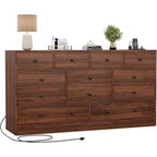 Acekool Commode à 12 tiroirs avec prises de courant, organiseur de rangement en bois de 61 pouces pour chambre à coucher, salon, couloir