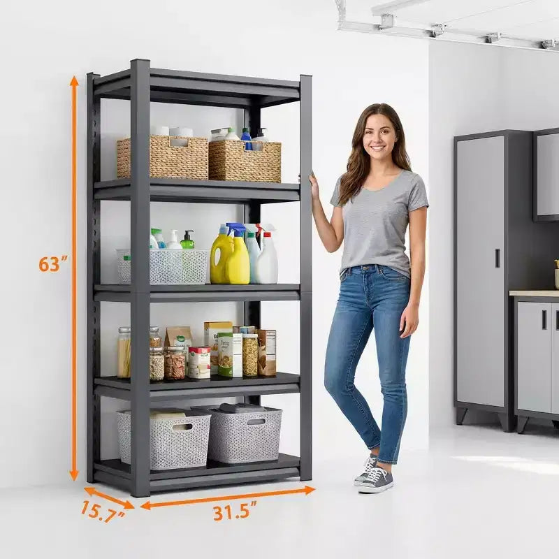 VIYET 63 5-Tier Heavy-Duty Metal Storage Shelves - 2000lbs Capacity Adjustable Shelving Unit for Garage, Kitchen & Pantry, Black