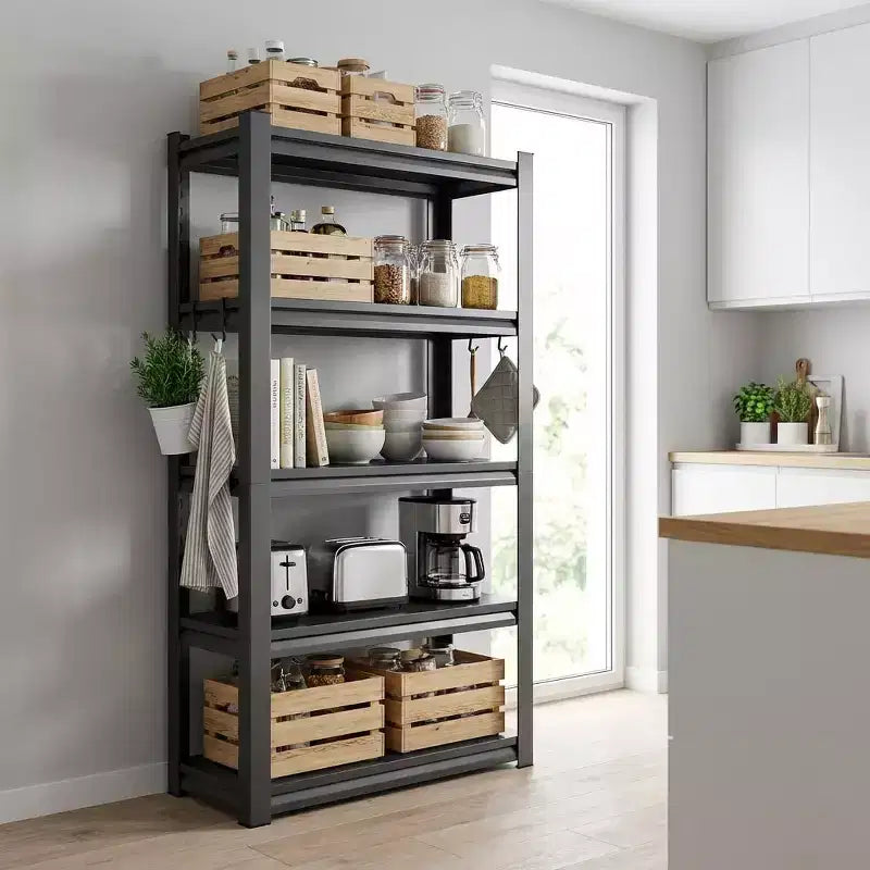 VIYET 63 5-Tier Heavy-Duty Metal Storage Shelves - 2000lbs Capacity Adjustable Shelving Unit for Garage, Kitchen & Pantry, Black