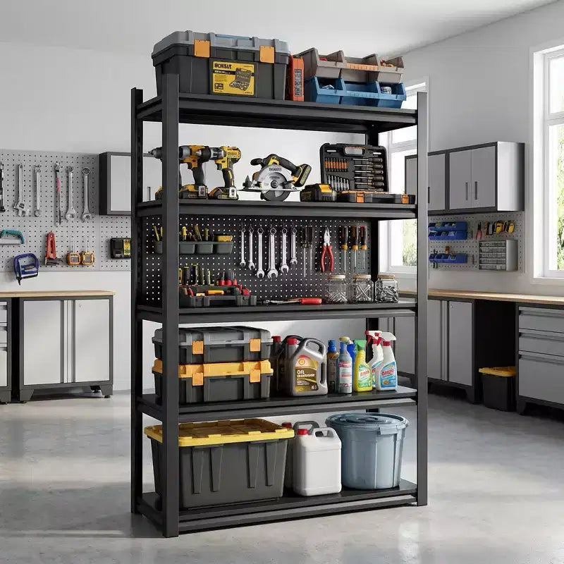 VIYET 63 5-Tier Heavy-Duty Metal Storage Shelves - 2000lbs Capacity Adjustable Shelving Unit for Garage, Kitchen & Pantry, Black