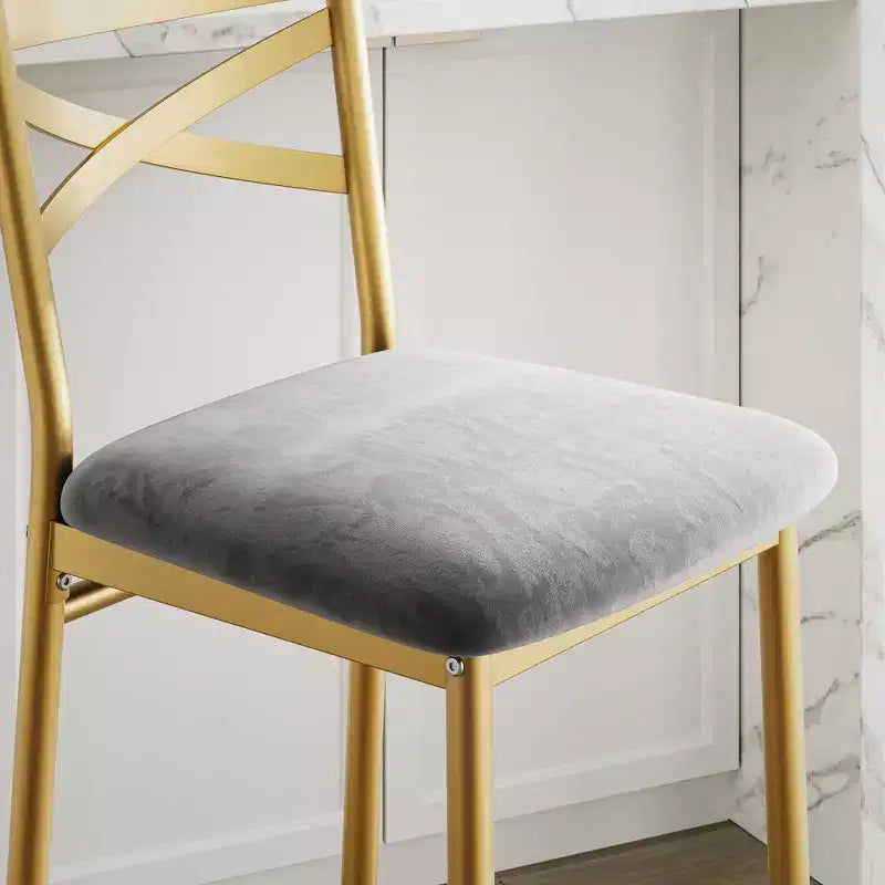 Bar Stools Set of 2, Counter Height Barstools w/Footrest & Back, Modern Upholstered Bar Chairs, Metal Bar Stools for Kitchen Counter, Island