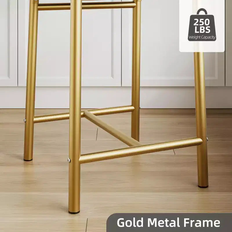 Bar Stools Set of 2, Counter Height Barstools w/Footrest & Back, Modern Upholstered Bar Chairs, Metal Bar Stools for Kitchen Counter, Island