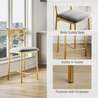 Bar Stools Set of 2, Counter Height Barstools w/Footrest & Back, Modern Upholstered Bar Chairs, Metal Bar Stools for Kitchen Counter, Island
