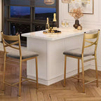 Bar Stools Set of 2, Counter Height Barstools w/Footrest & Back, Modern Upholstered Bar Chairs, Metal Bar Stools for Kitchen Counter, Island