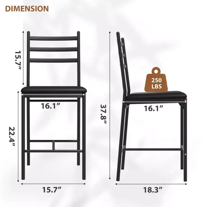 Bar Stools Set of 2, Counter Height Barstools w/Footrest & Back, Modern Upholstered Bar Chairs, Metal Bar Stools for Kitchen Counter, Island
