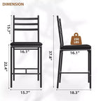 Bar Stools Set of 2, Counter Height Barstools w/Footrest & Back, Modern Upholstered Bar Chairs, Metal Bar Stools for Kitchen Counter, Island