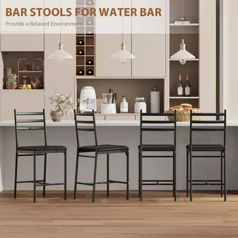 Bar Stools Set of 2, Counter Height Barstools w/Footrest & Back, Modern Upholstered Bar Chairs, Metal Bar Stools for Kitchen Counter, Island