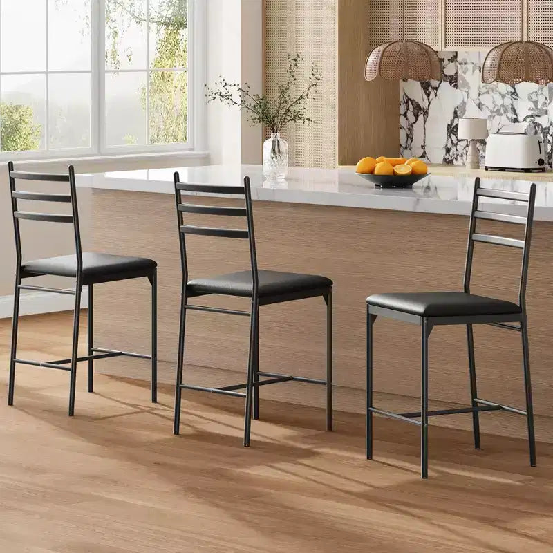 Bar Stools Set of 2, Counter Height Barstools w/Footrest & Back, Modern Upholstered Bar Chairs, Metal Bar Stools for Kitchen Counter, Island