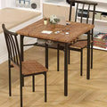 Dining Table Set for 2 with Adjustable Legs, 3-Piece Square Rustic Wooden Table & 2 Chairs with Under-Table Wine Rack for