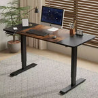 MAYEERTY Bureau assis-debout électrique à hauteur réglable avec double poutre et moteur unique de 55", cadre de bureau pour la maison et le bureau avec plateau en tranches, noir et marron