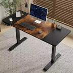 MAYEERTY Bureau assis-debout électrique à hauteur réglable avec double poutre et moteur unique de 55", cadre de bureau pour la maison et le bureau avec plateau en tranches, noir et marron