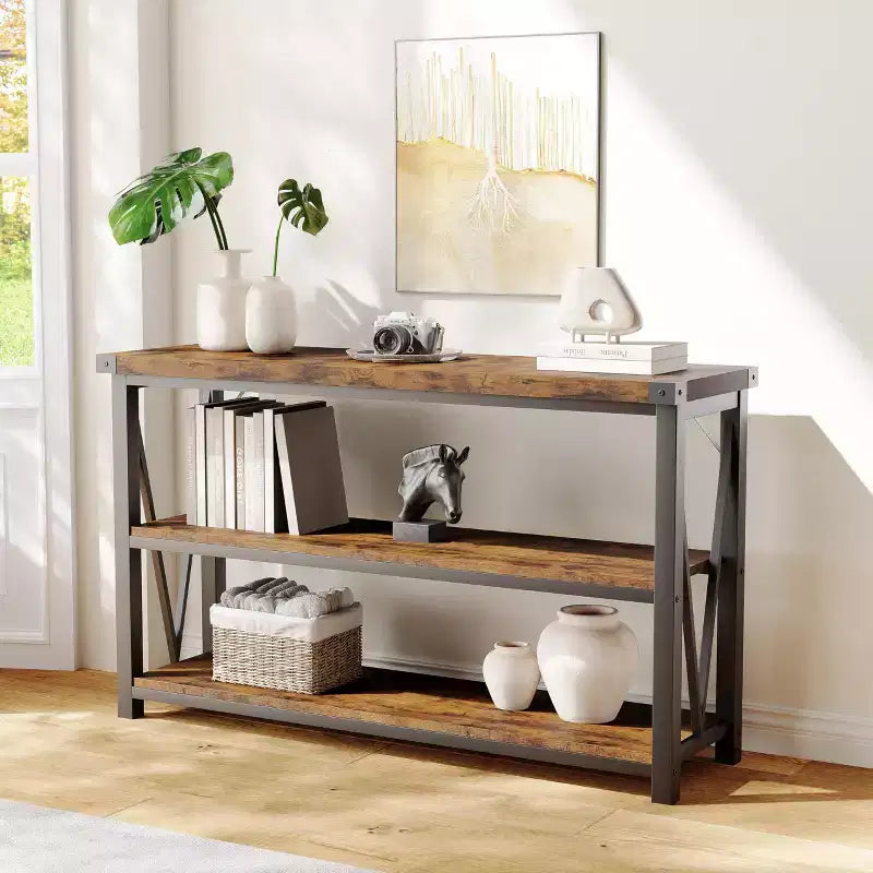 Long Console Table, Wooden Fluted Entryway Table, Sofa Table Behind Couch, Entry Foyer Table for Entryway, Hallway, Living Room