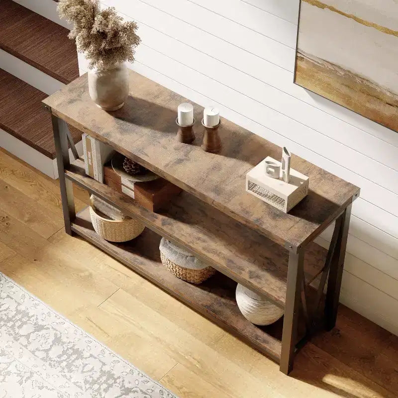 Long Console Table, Wooden Fluted Entryway Table, Sofa Table Behind Couch, Entry Foyer Table for Entryway, Hallway, Living Room