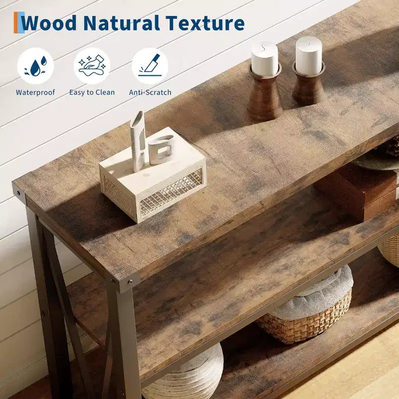 Long Console Table, Wooden Fluted Entryway Table, Sofa Table Behind Couch, Entry Foyer Table for Entryway, Hallway, Living Room