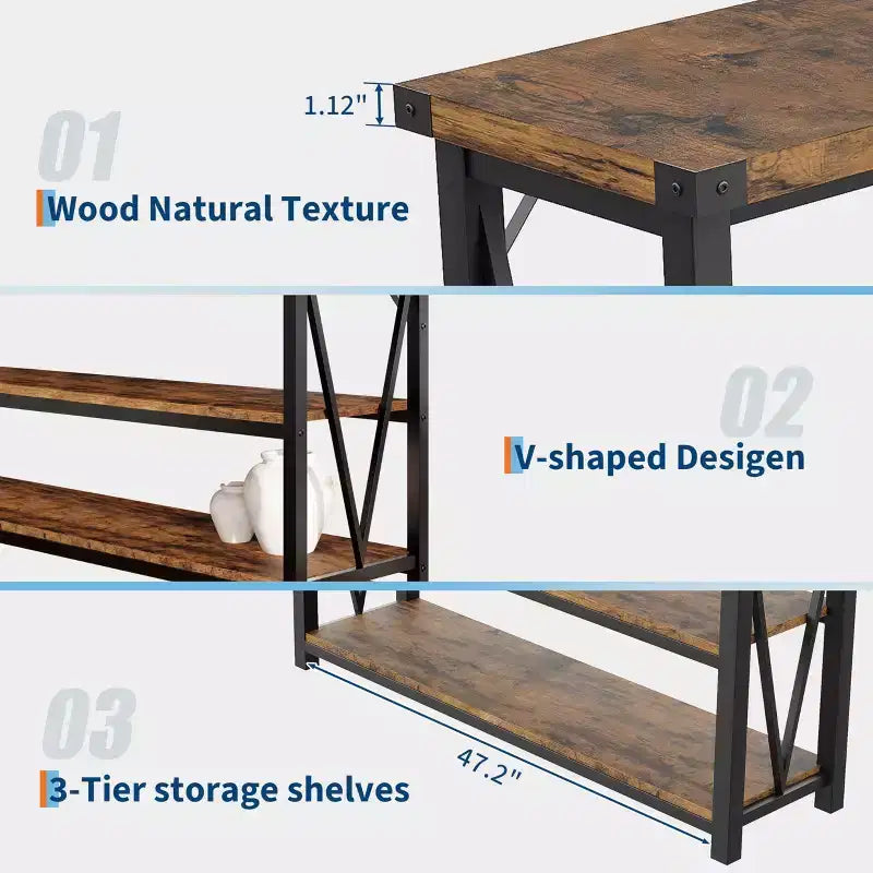 Long Console Table, Wooden Fluted Entryway Table, Sofa Table Behind Couch, Entry Foyer Table for Entryway, Hallway, Living Room
