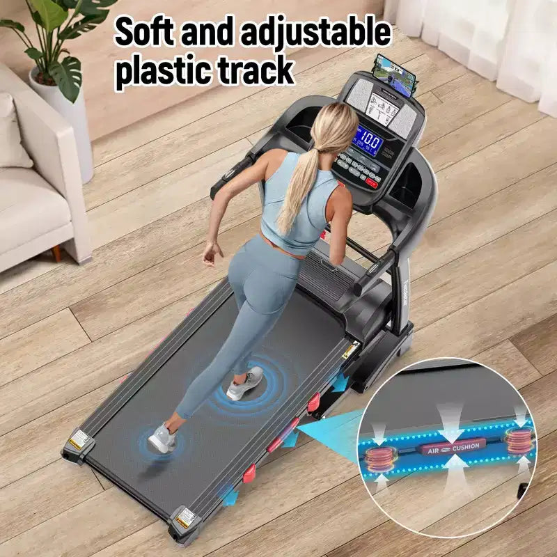 Folding Treadmill with Auto Incline  4.8HP Motor, 20% Incline, Heart Rate Monitor, Bluetooth Speakers, 300 lb Capacity