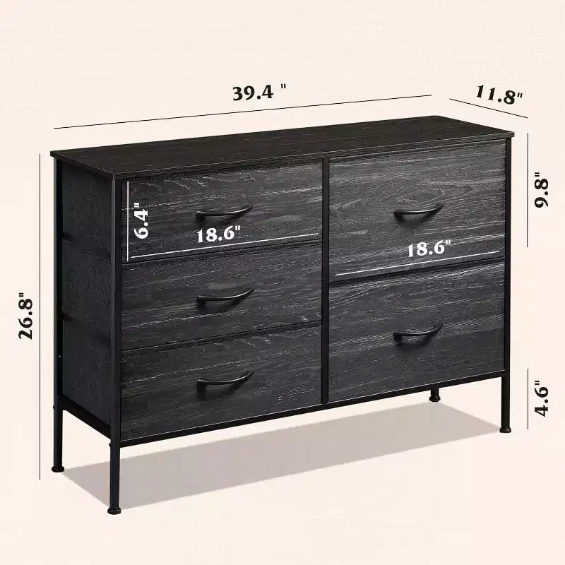 Commode à 5 tiroirs TUYOHW pour chambre, tour de rangement large avec plateau en bois et tiroirs en tissu, organisateur de commode moderne pour salon, chambre, entrée