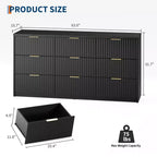 63 Wide 9-Drawer Low-Boy Dresser, Waterproof Wood-Grain Top, Smooth Metal Rails, 75 lb TV Stand, Stable Base, Easy-Clean Handles for Home & Bedroom