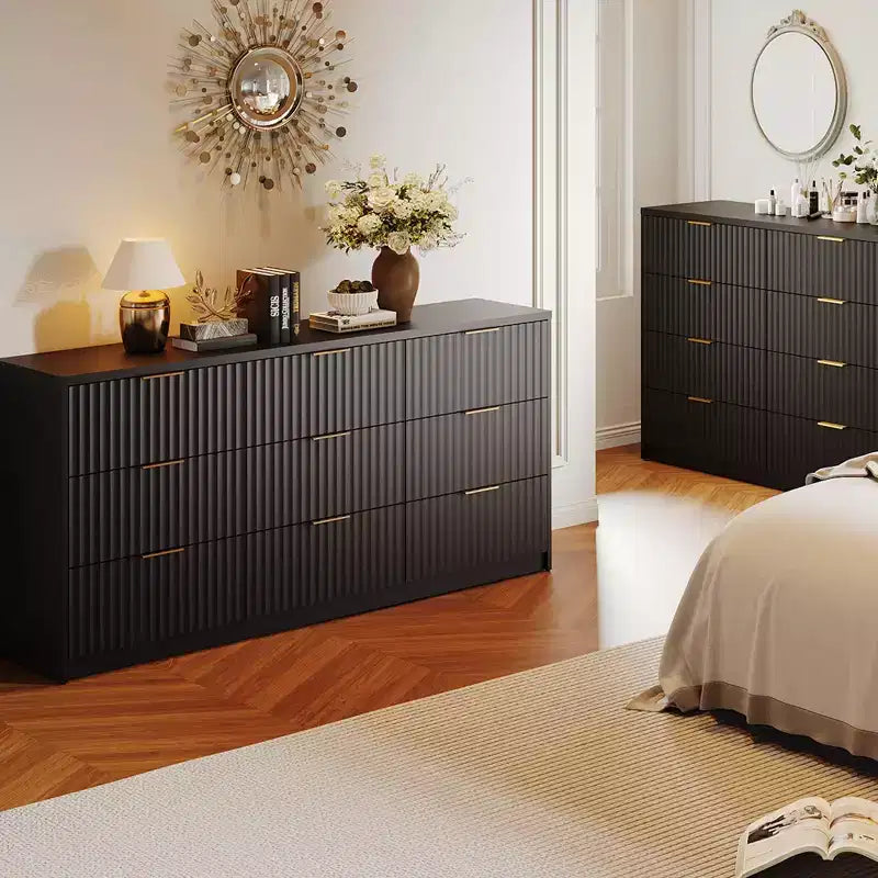 63 Wide 9-Drawer Low-Boy Dresser, Waterproof Wood-Grain Top, Smooth Metal Rails, 75 lb TV Stand, Stable Base, Easy-Clean Handles for Home & Bedroom